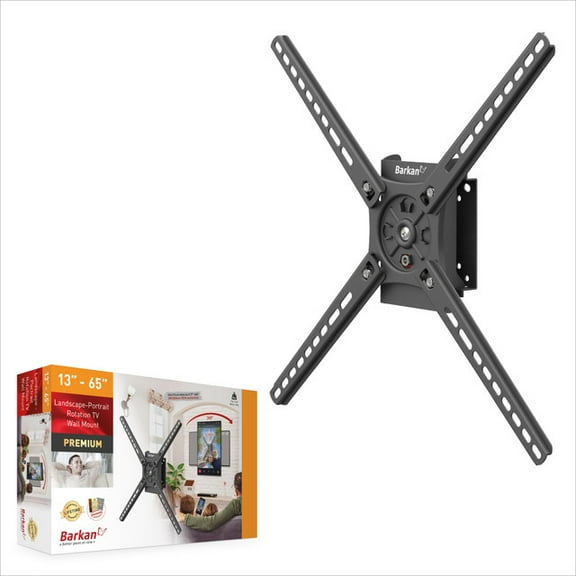 Barkan Fixed - 3 Movement Landscape-Portrait Rotation TV Wall Mount 80 lbs Black Auto Locking Patent 20 Year Warranty