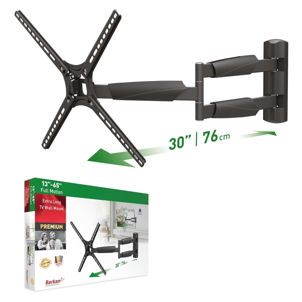 Barkan Long TV Wall Mount, 13 - 65 inch Full Motion Patented Premium Flat / Curved Screen Bracket, Holds up to 80lbs, Extremely Extendable, Fits LED OLED LCD