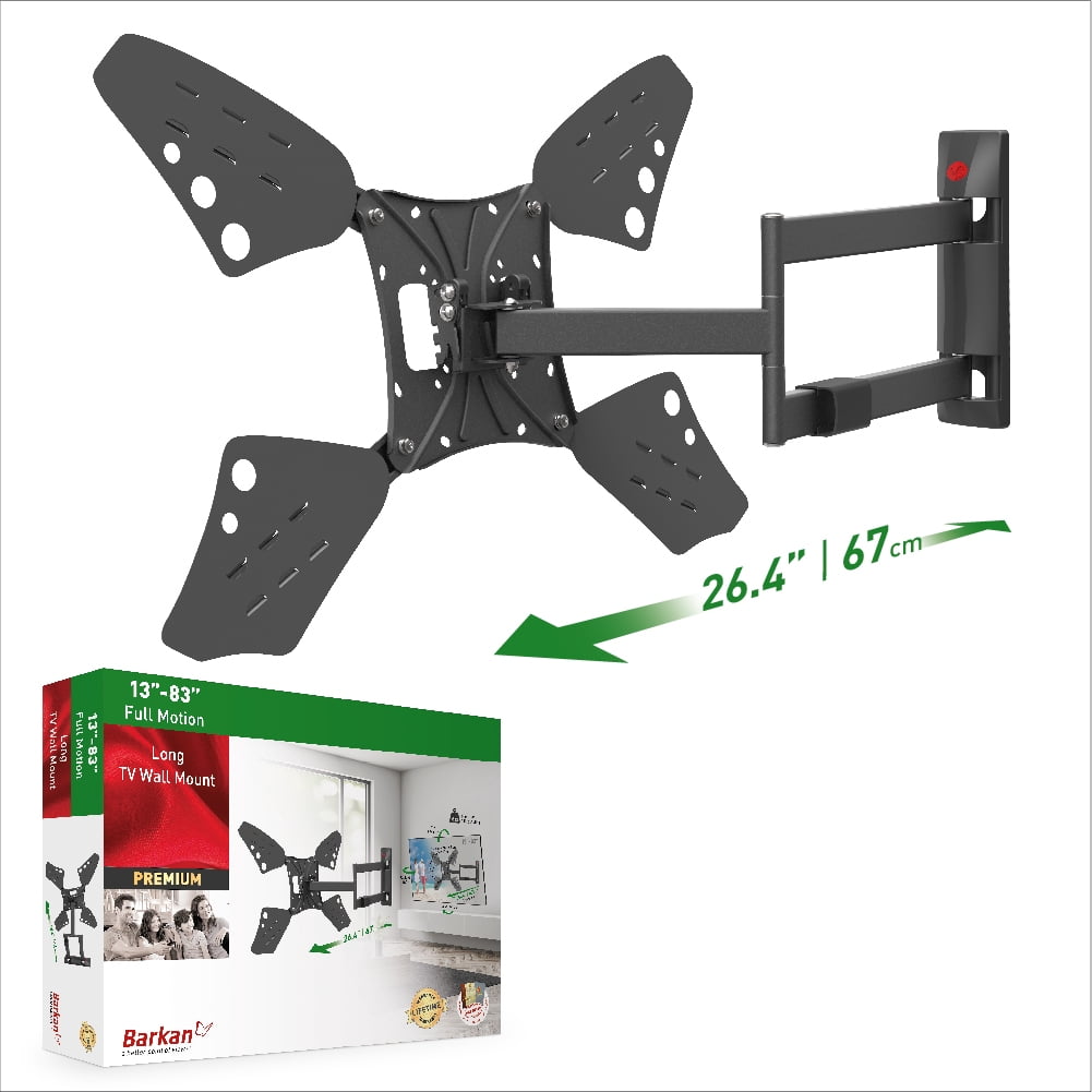 Barkan Long TV Wall Mount, 13 - 80 inch Full Motion Patented Flat / Curved Screen Bracket, Holds up to 110lbs, Extremely Extendable, Fits LED OLED LCD