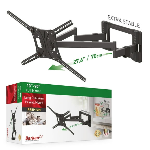 Barkan Long TV Wall Mount, 13 - 90 inch screens Full Motion Patented Flat / Curved Screen Bracket, Holds up to 132lbs, Extra Stable, UL Listed, Fits LED OLED LCD