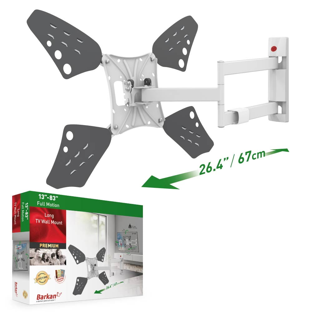 Barkan Long White TV Wall Mount, 13 80 inch Full Motion Patented Flat