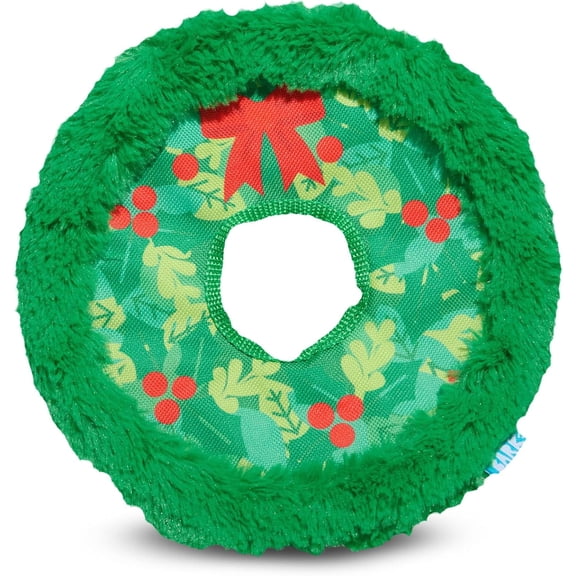 Barkbox BARK Holiday Wreath Toss The Ultimate Fetch and Fling Disc Toy Dogs, Made with T-Shirt Rope and Plush Crinkle