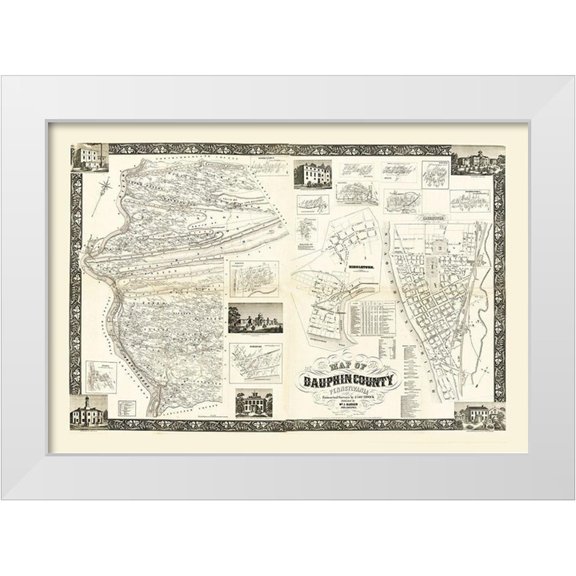 Barker 14x11 White Modern Wood Framed Museum Art Print Titled - Dauphin County Pennsylvania - Barker 1858