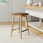 Barker 24 Counter Height Backless Wood Barstool with Leather Removable Cushion for Kitchen, Chestnut Brown