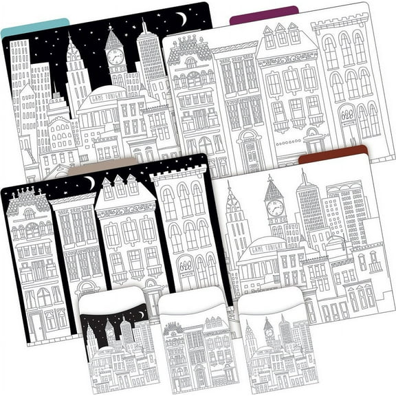 Barker Creek 12 File Folder 30 Peel & Stick Pocket Set - Color Me! Cityscapes (BC3568)