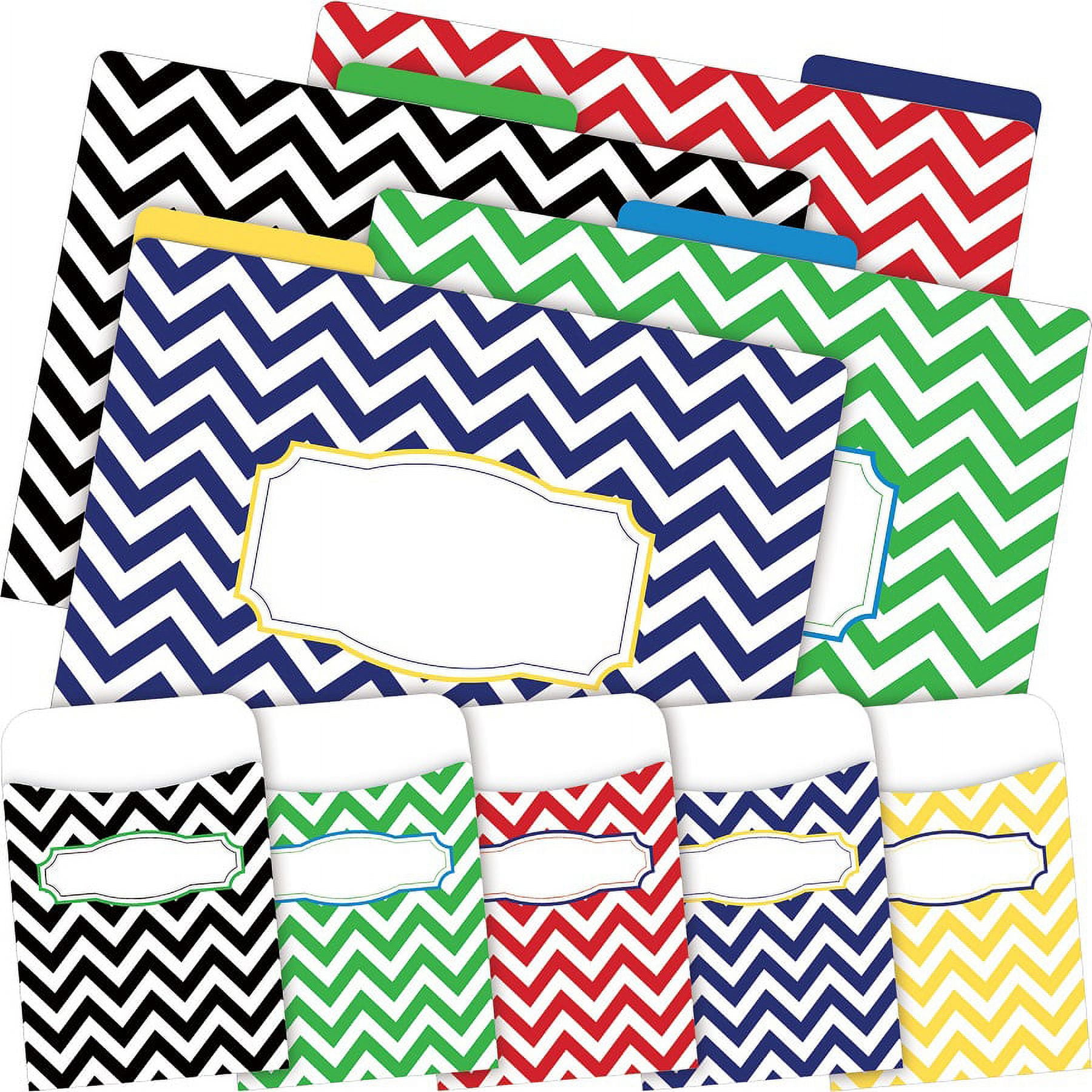 Barker Creek 12 File Folders 30 Peel & Stick Pockets Set - Chevron Nautical (BC3590)