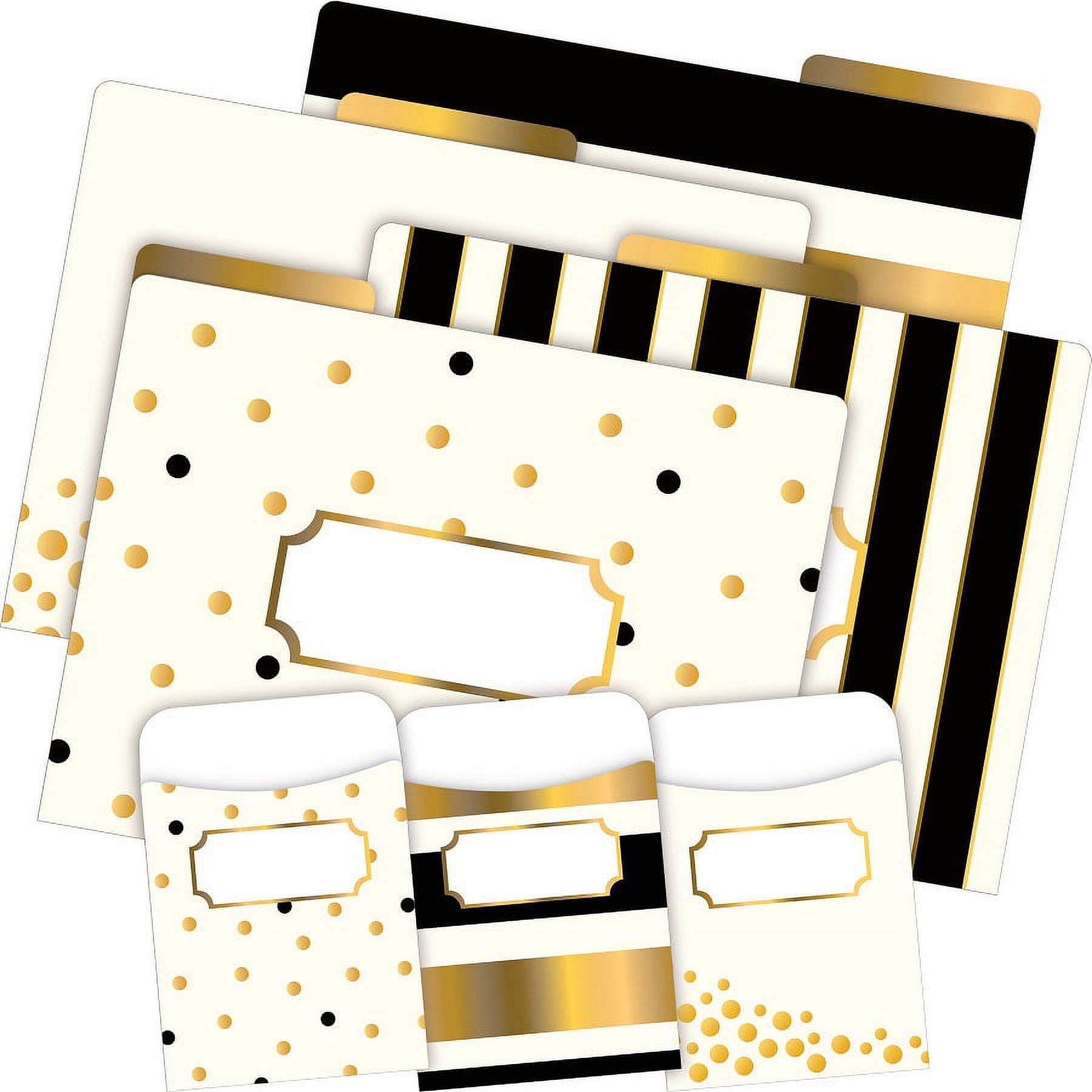 Barker Creek 12 File Folders 30 Peel & Stick Pockets Set - Gold (BC3540)