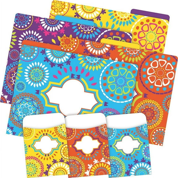 Barker Creek 12 File Folders 30 Peel & Stick Pockets Set - Moroccan (BC3545)