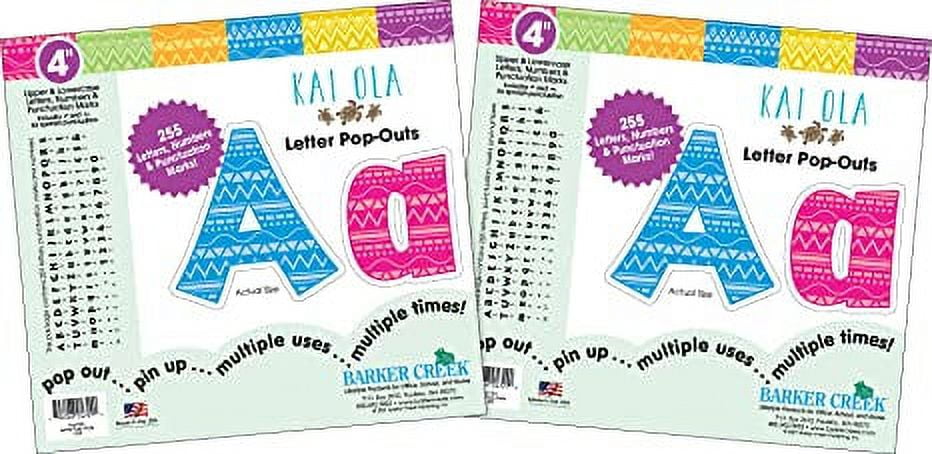 Barker Creek 4" Letter Pop-Outs 2-Pack, Kai Ola, Jazz Up Your Bulletin Boards with These Colorful Letters, 510 Upper and Lowercase Letters, Numbers & Punctuation Marks, 4" (3647)