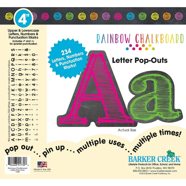 Barker Creek 4 inch Rainbow Chalkboard Letter Pop-Outs & Poster Letters 234 Characters Ll1730