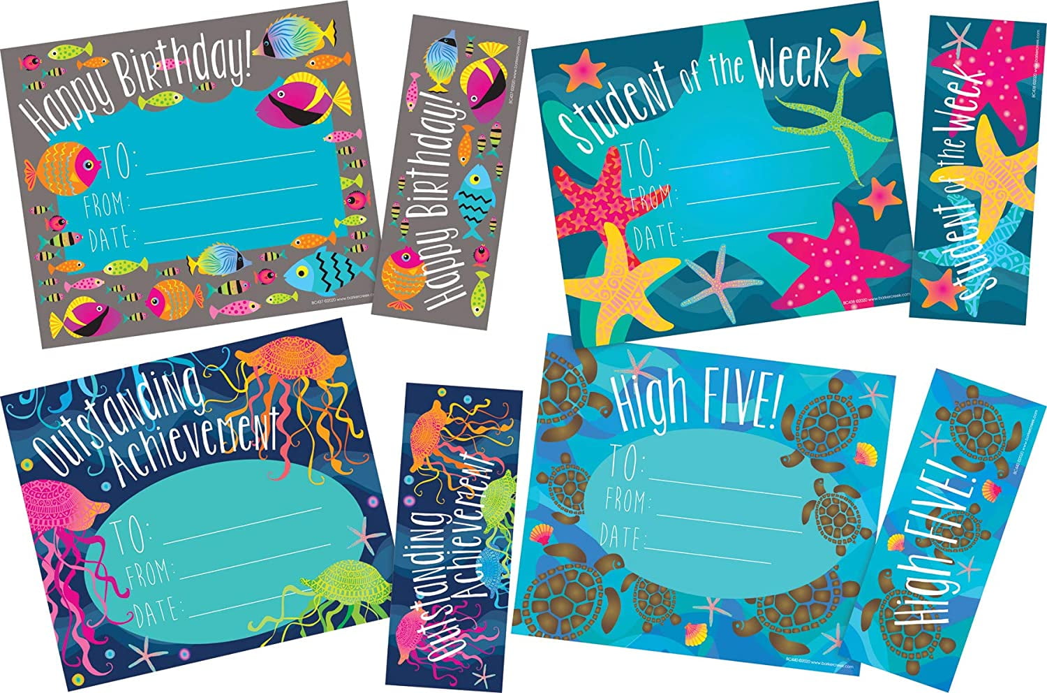 Barker Creek Award & Bookmark Set, Kai Ola, Celebrate Student Achievements with 120 Colorful Awards (30 Each of 4 Designs) and 120 Coordinating Bookmarks (4012)