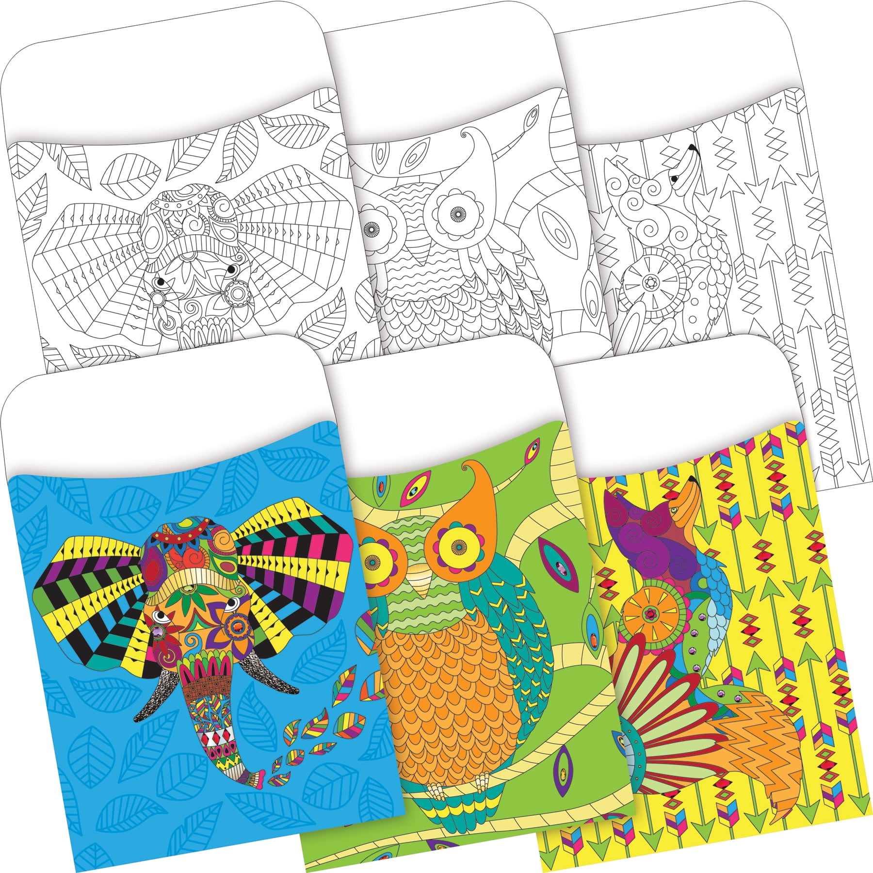 Barker Creek Bohemian Animals Library Pocket Set (6 designs) - Set of 60