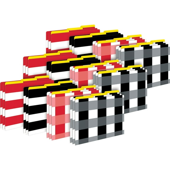Barker Creek Buffalo Plaid & Wide Stripes Letter-Size File Folders Multi-Design Set 36/Set