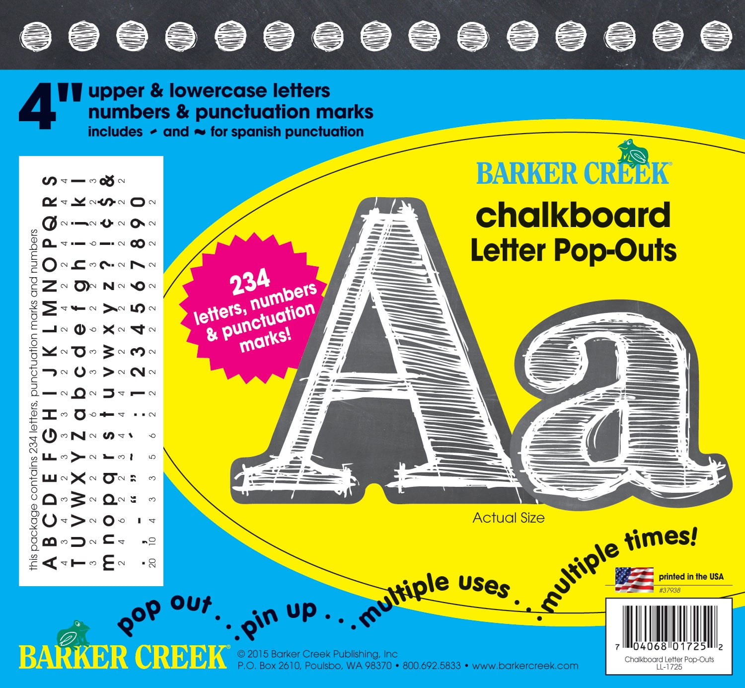 Barker Creek Chalkboard 4" Letter Popouts 468 Characters