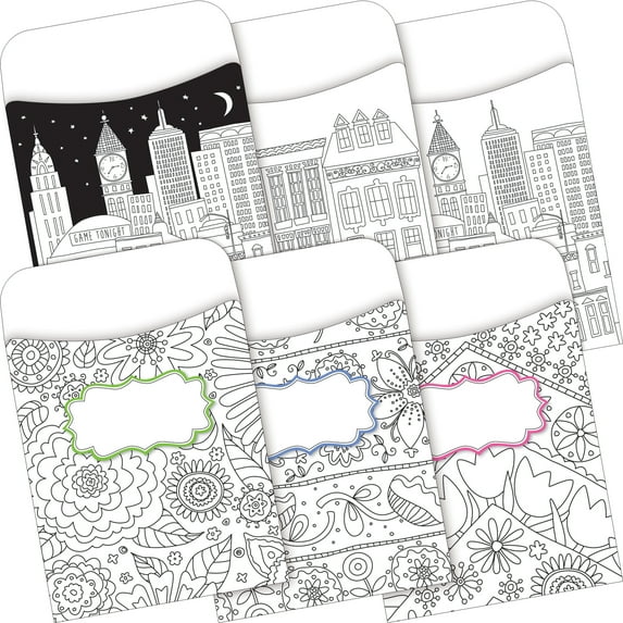 Barker Creek Color Me! Library Pocket Set (6 designs) - Set of 60