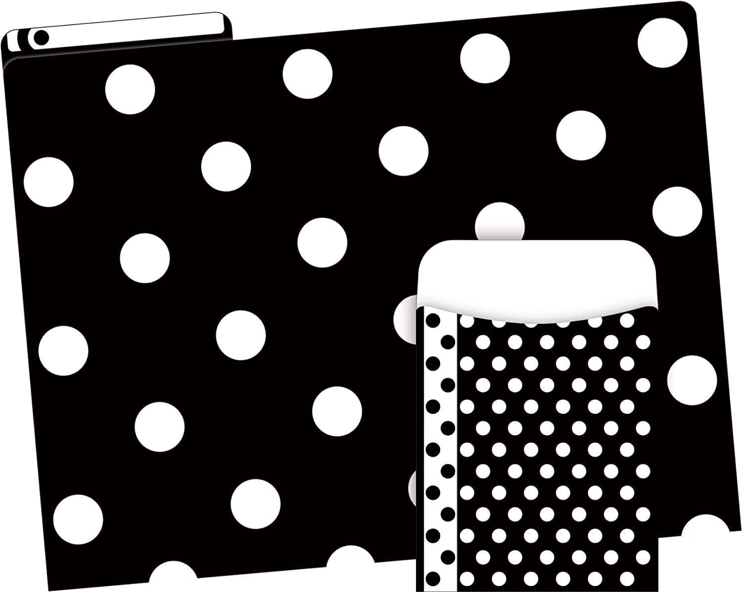 Barker Creek Designer File Folder and Library Pocket Set, Black & White Dots, 12 Colorful File Folders and 30 Coordinating Peel & Stick Library Pockets, Home, School and Office Supplies (3603)