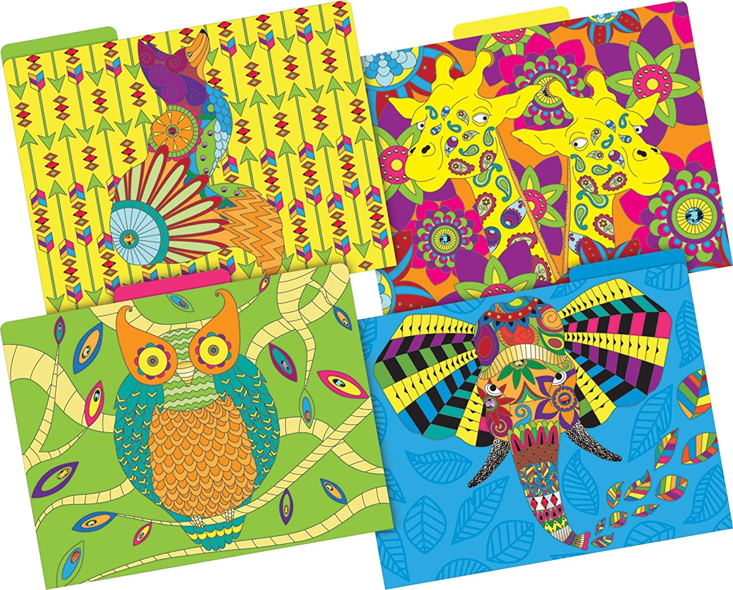 Barker Creek Designer File Folder Set of 24, Bohemian Animals, Multi-Design Set with Boho Animals on Outside, Solid Colors on Inside, 24 Decorative Letter-Sized File Folders in Set (3963)