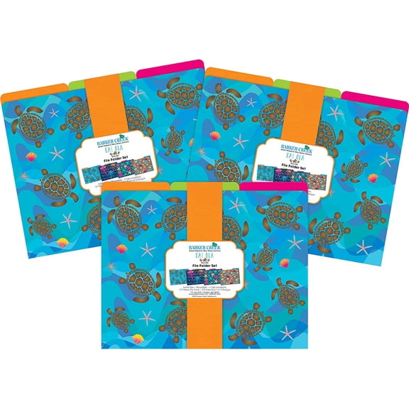 Barker Creek Designer File Folders, Kai Ola Sea Life, Multi-Design Set with Tropical Sealife on Outside, Vibrant Solid Colors on Inside, Letter Size File Folders, 1/3 Cut Tabs, Set of 36 (4311)