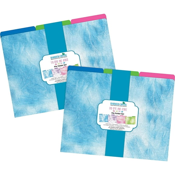 Barker Creek Designer File Folders Set of 24,Tie-Dye & Ombr, Multi-Design Set with Tie-Dye on Outside, Vibrant Solid Ombr Colors on Inside, Letter Size File Folders, 1/3 Cut Tabs, 24-Set (4325)