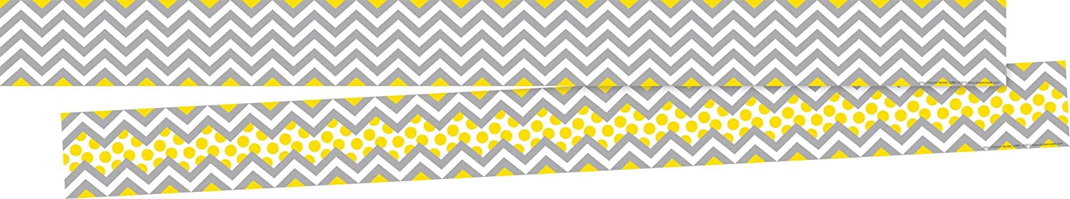 Barker Creek Double-Sided Border 2-Pack, Gray and Yellow Chevron , Decorate Galore with 70' of Border, Coordinating Designs Printed On Both Sides for Twice the Value, 3" x 70' (3691)