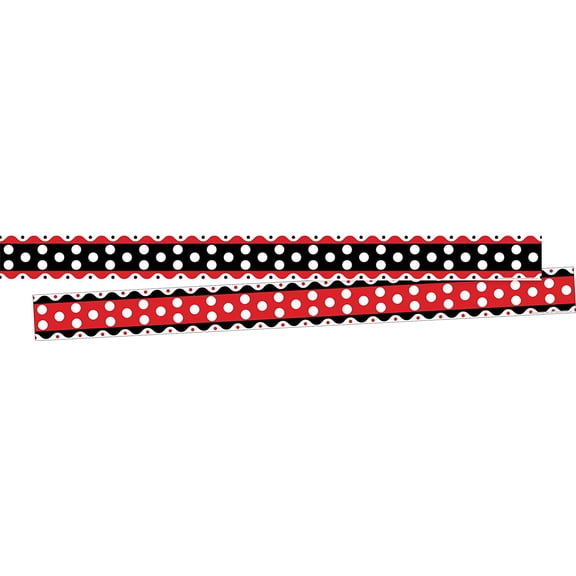 Barker Creek Double-Sided Border 2-Pack, Just Dotty, Decorate Galore with 70' of Border, Coordinating Designs Printed On Both Sides for Twice the Value, 3" x 70' (3687)