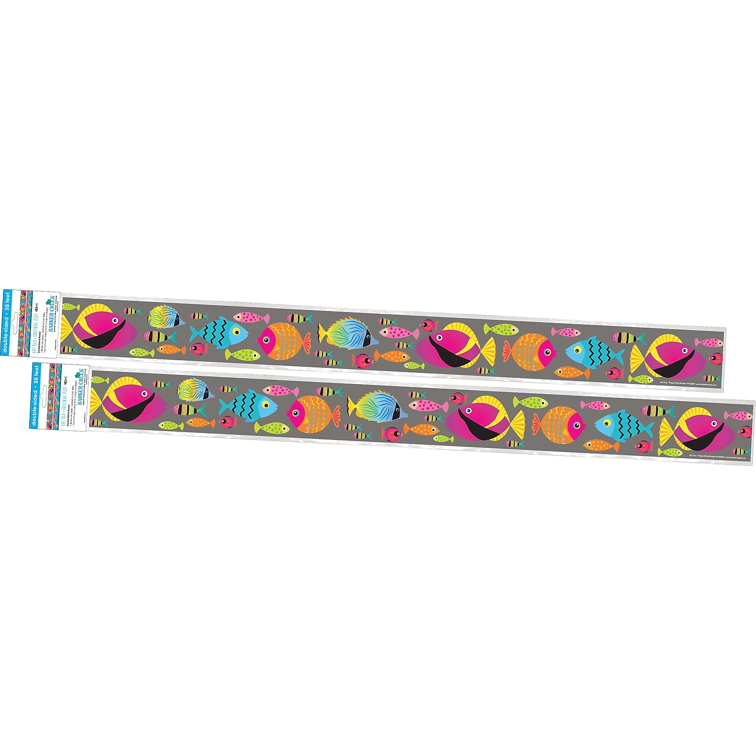 Barker Creek Double-Sided Border 2-Pack, Kai Ola Tropical Fish, Decorate Galore with 70' of Border, Coordinating Designs Printed On Both Sides for Twice The Value, 3" x 70' (4308)