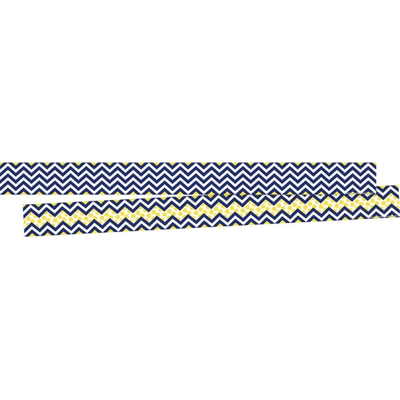 Barker Creek Double-Sided Border 2-Pack, Navy & Yellow Chevron, Decorate Galore with 70' of Border, Coordinating Designs Printed On Both Sides for Twice the Value, 3" x 70' (3694)