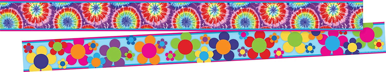 Barker Creek Double-Sided Border 2-Pack, Tie-Dye, Decorate Galore with 70' of Border, Coordinating Designs Printed On Both Sides for Twice the Value, 3" x 70' (3662)