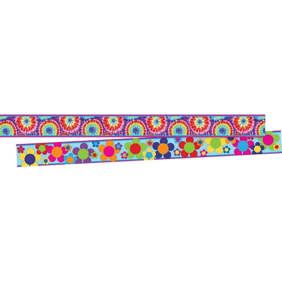 Barker Creek Double-Sided Border 2-Pack, Tie-Dye, Decorate Galore with 70' of Border, Coordinating Designs Printed On Both Sides for Twice the Value, 3" x 70' (3662)