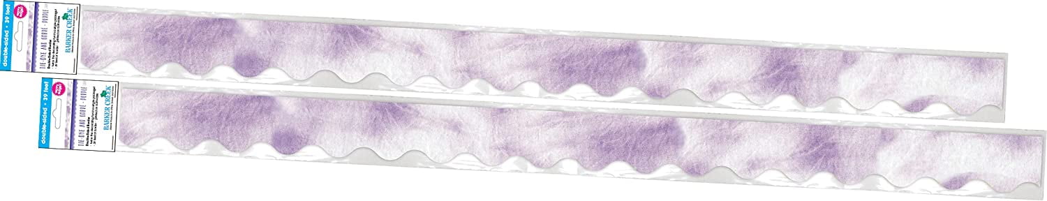 Barker Creek Double-Sided Scalloped Border 2-Pack, Purple Tie-Dye, Decorate Galore with 78' of Scalloped Border, Coordinating Designs Printed On Both Sides for Twice The Value, 2.25" x 78' (4331)