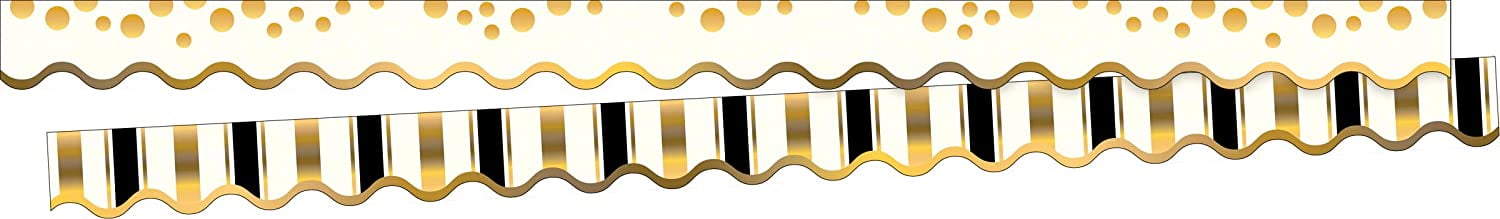 Barker Creek Double-Sided Scalloped Edge Border 2-Pack, Gold Coins, Trim out Bulletin Boards and Create Colorful Displays with 78' of Designer Double-Sided Border, 2.25" x 78' (3698)