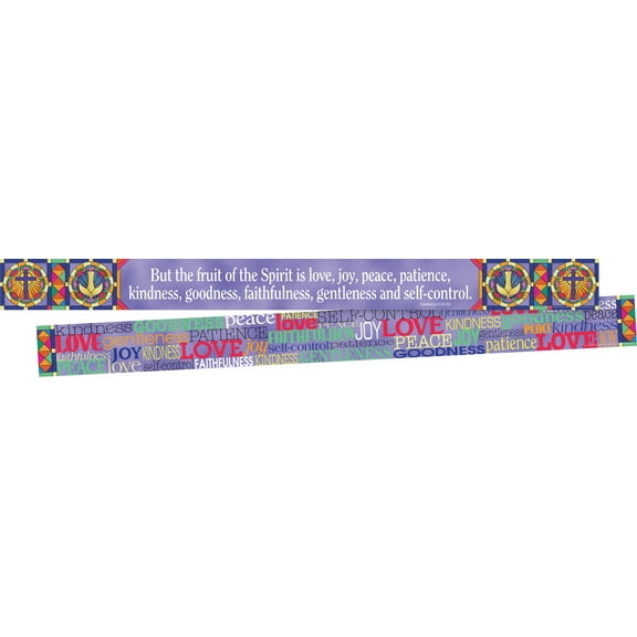 Barker Creek Double-Sided Spiritual Border with Inspirational Verse, Fruit of the Spirit, for Bulletin Boards, Reception Areas, Sunday School Classrooms, Homeschool Decor, 3 x 35 (966)