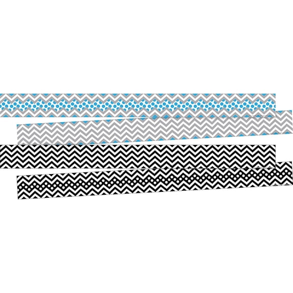 Barker Creek Double-Sided Trim Set of 2, Black & Blue Chevron, Mixed-Design, 70 feet of Double-Sided Trim -- 35' each of Two Designs, Red & Navy Chevron and Navy & Yellow Chevron (3741)