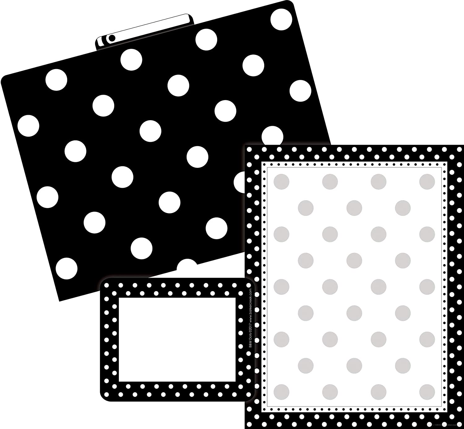 Barker Creek Get Organized Office Kit, Black & White Dots, with 12 Coordinating Designer File Folders, 50 Sheets of Colorful Computer Paper, and 45 Versatile Self-Adhesive Labels/Name Tags (103)