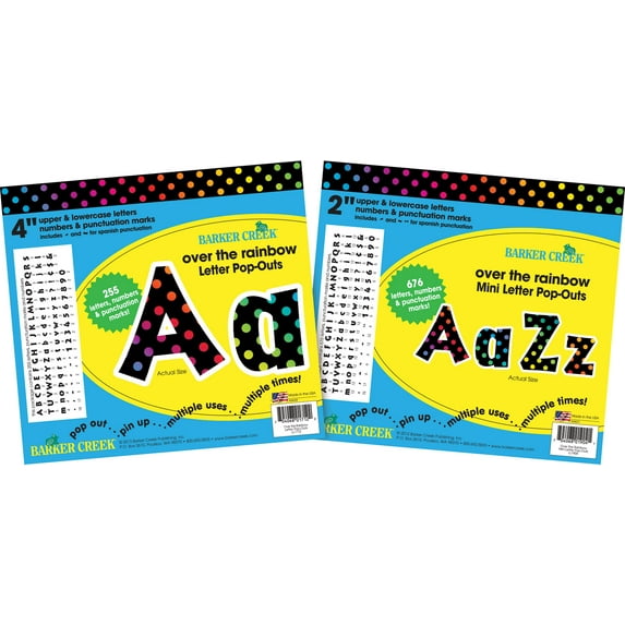 Barker Creek Letter Pop-Out Set - 2" & 4" Rainbow - 931 Characters