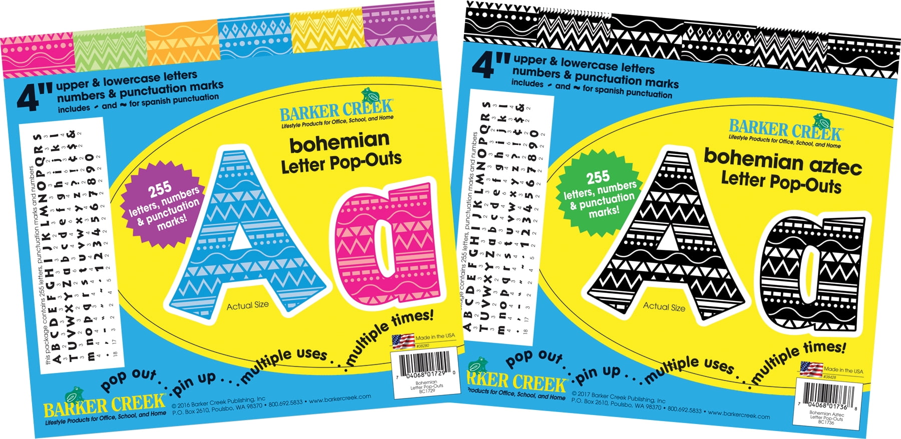 Barker Creek Letter Pop-Out Set - 4" Bohemian & 4" Boho Aztec - 510 ...