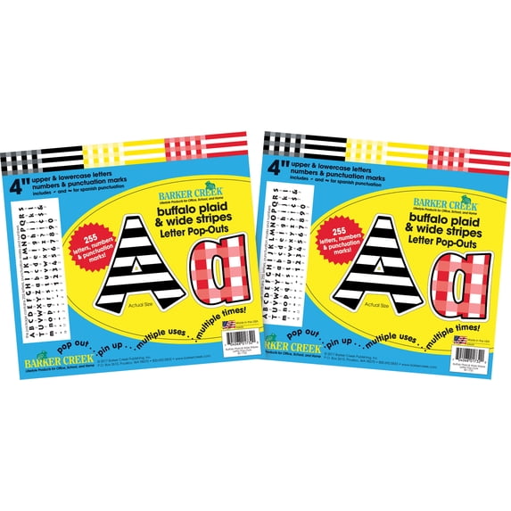 Barker Creek 4" Letter Pop-Out 2-Pack Buffalo Plaid & Wide Stripes BC3649
