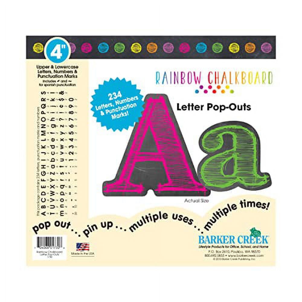 Barker Creek Letter Pop-Outs, 4" Rainbow Chalkboard, Multicolor Designer Letters for Bulletin ...