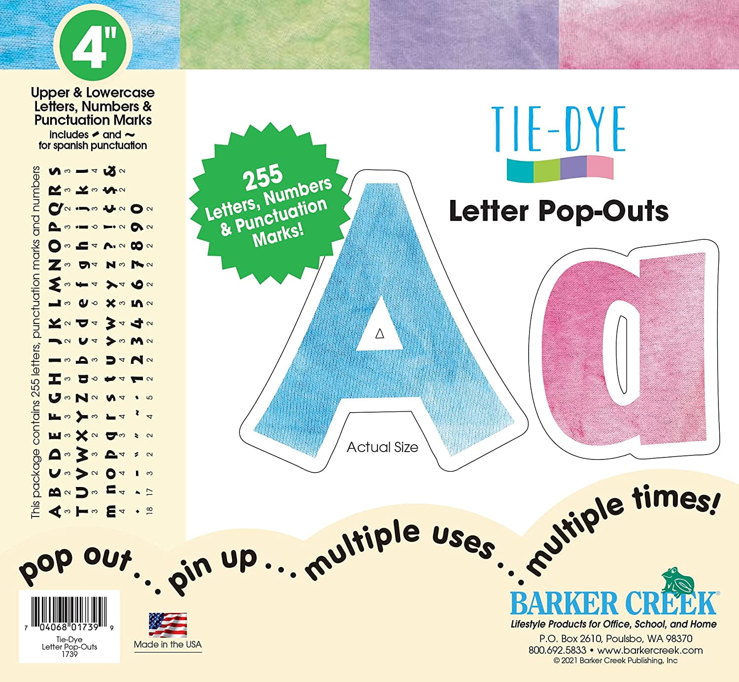 Barker Creek Letter PopOuts, 4" TieDye, Multicolor Designer Letters