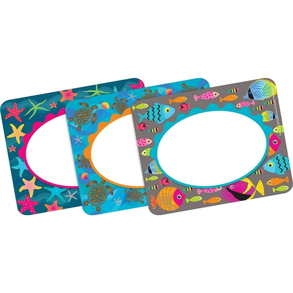 Barker Creek Name Badges & Self-Adhesive Labels, Kai Ola Sea Life, Multi-Design, Multi Purpose, Use as Name Tags, Gift Tags, Labels, Bookplates, and More! 3.5" x 2.75", 45 per Pkg (1535)