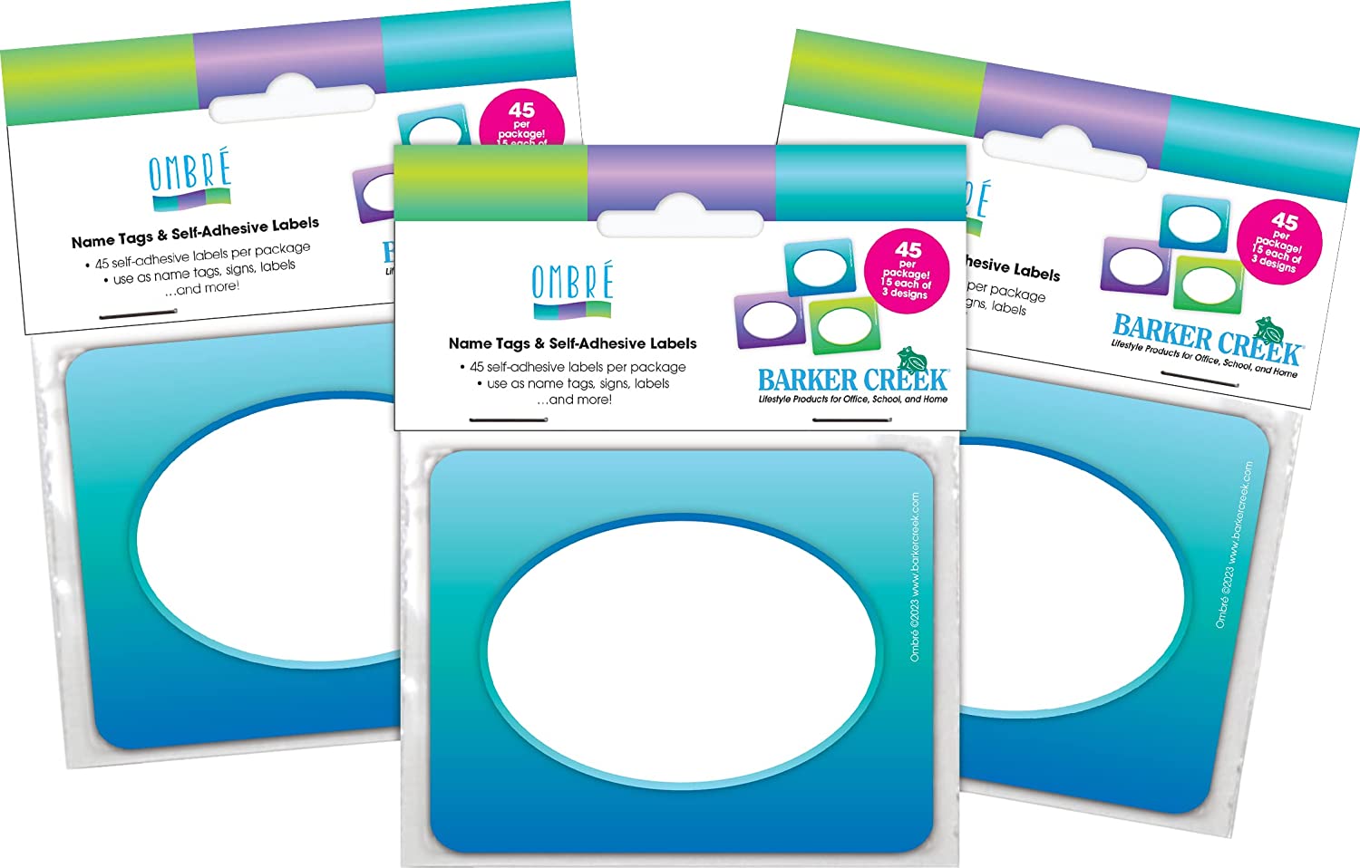 Barker Creek Name Badges & Self-Adhesive Labels, Ombré, Multi-Design 3.5" x 2.75", 135 per Set (4367)