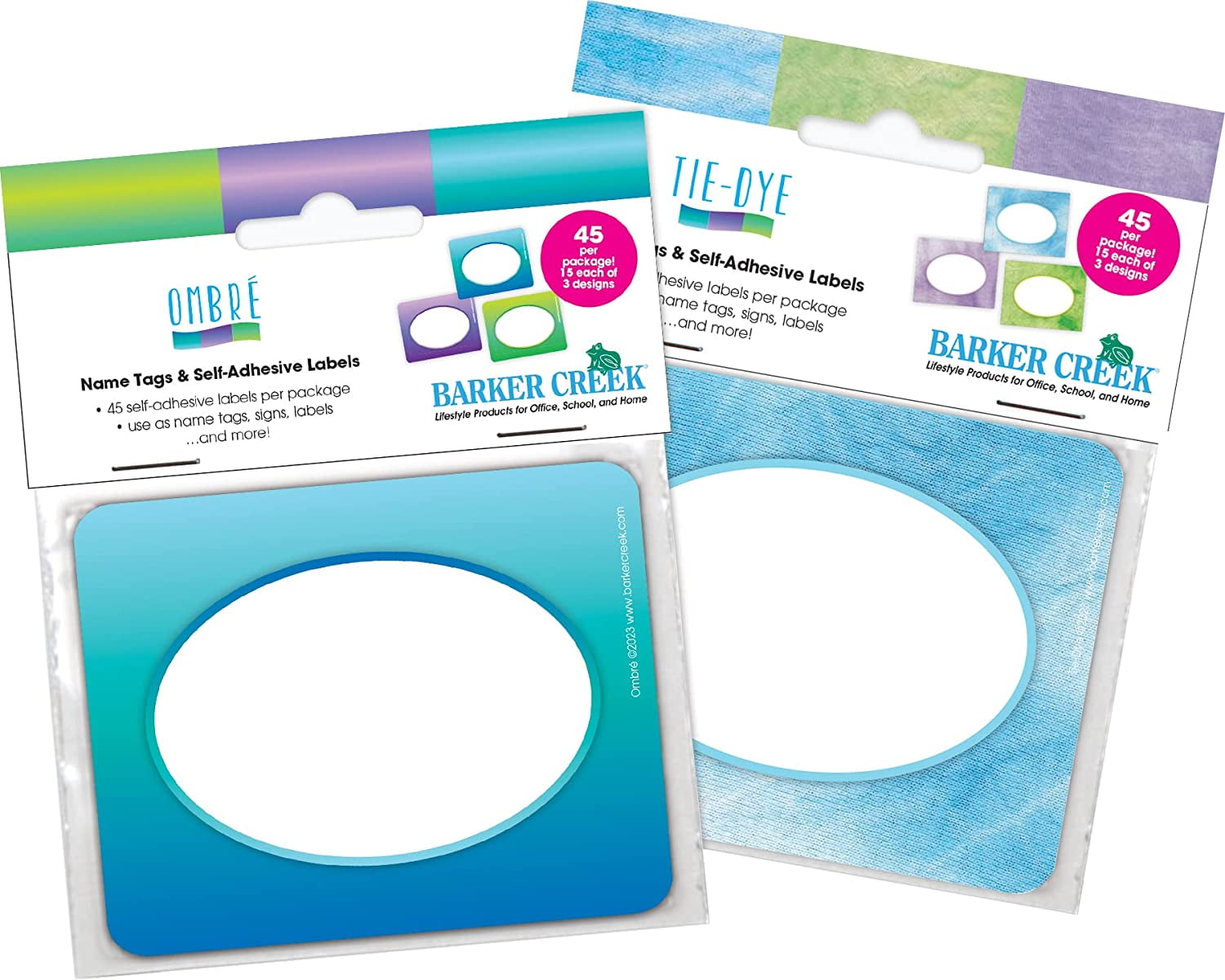 Barker Creek Name Badges & Self-Adhesive Labels, Tie-Dye and Ombré, Multi-Design, 3.5" x 2.75", 90 per Set (4364)
