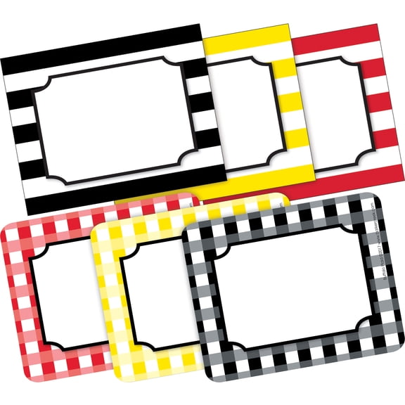 Barker Creek Name Tags  Buffalo Plaid & Wide Stripes  Set of 90 (6 Designs)