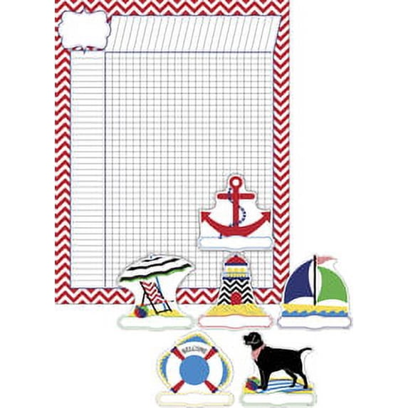 Barker Creek Nautical Chevron Incentive Chart and Accent Set - Set of 37 (BC3738)