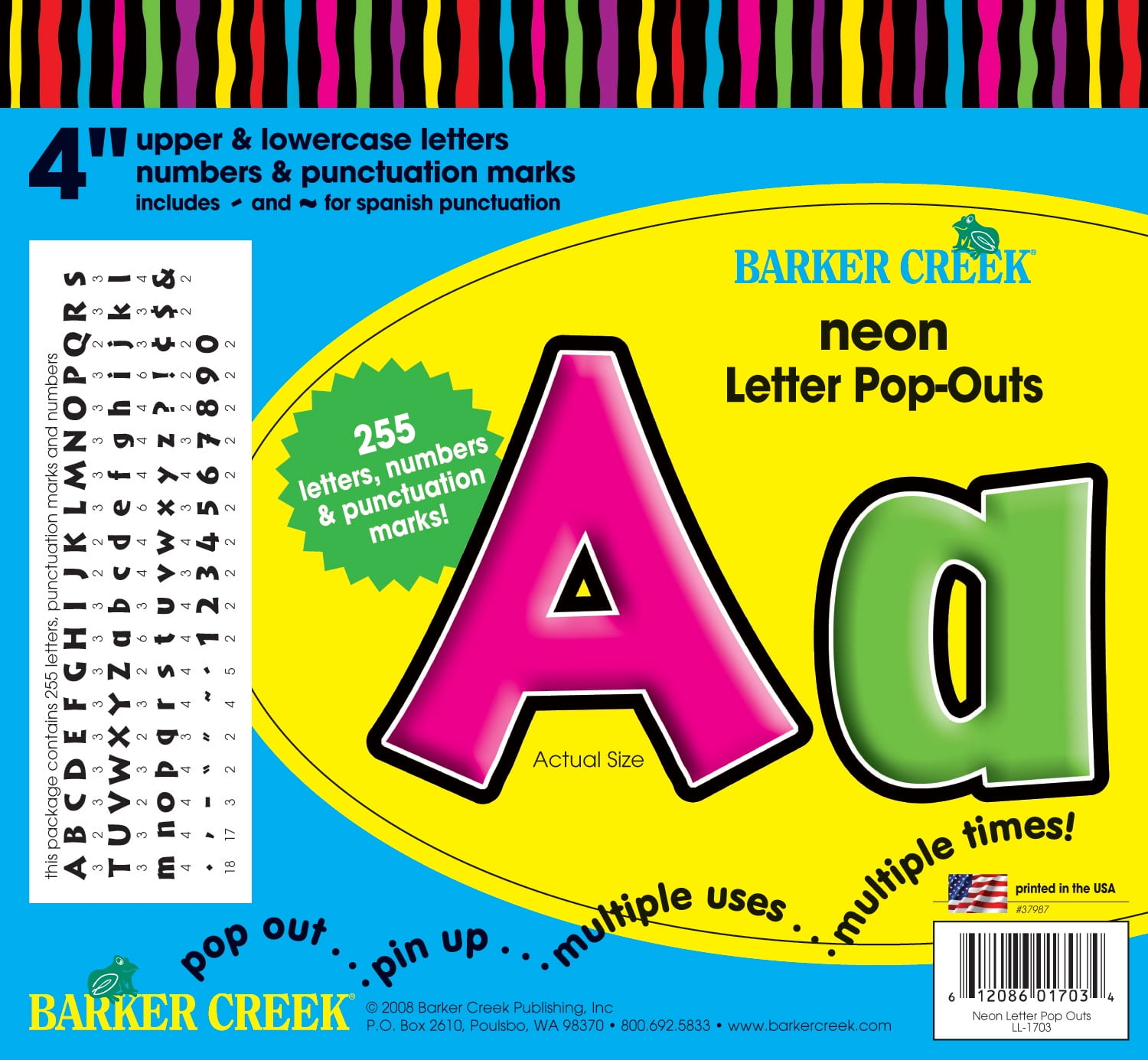 Barker Creek Neon 4" Letter Pop-Outs - 510 Characters