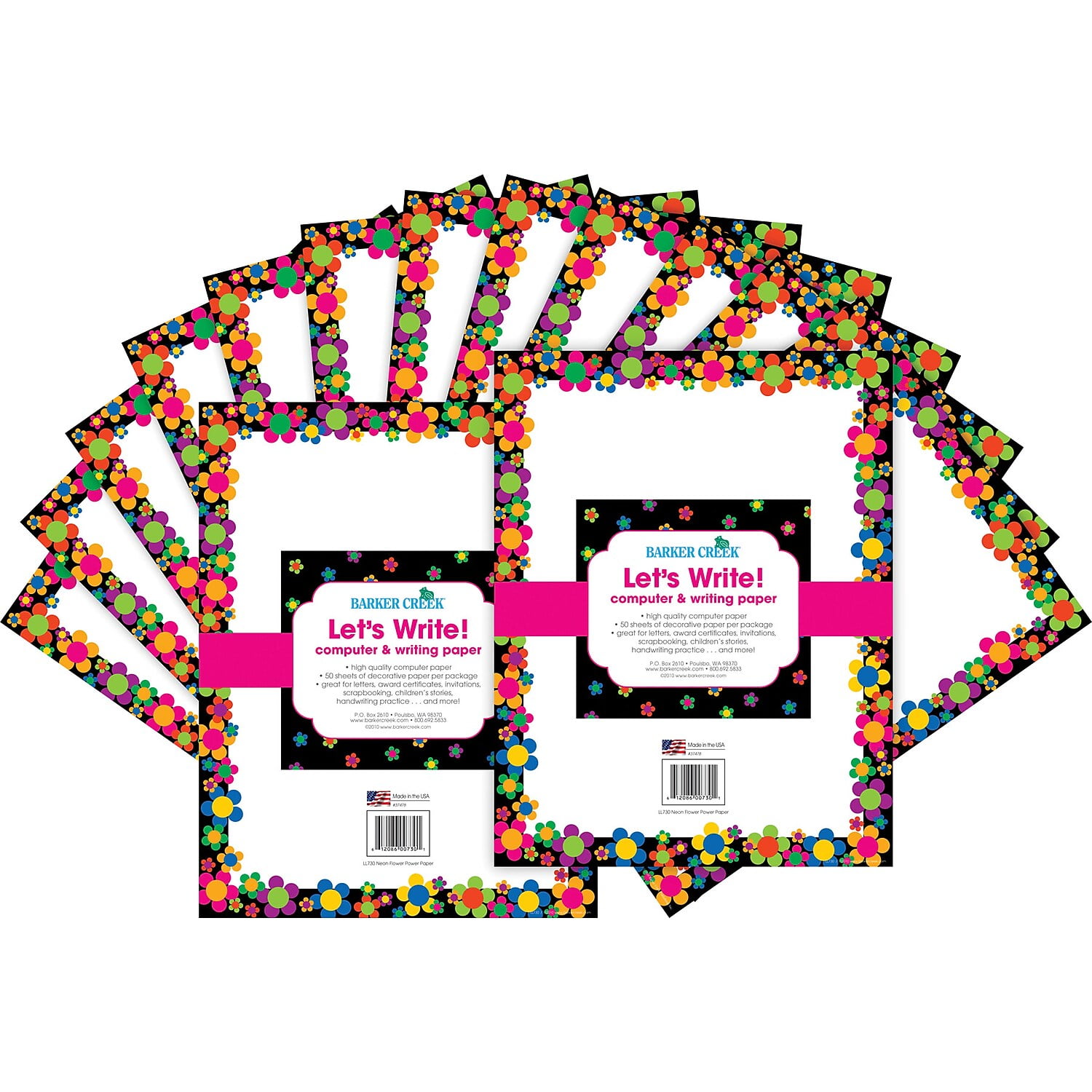 Barker Creek Neon Flower Power Computer Paper 100 Sheets