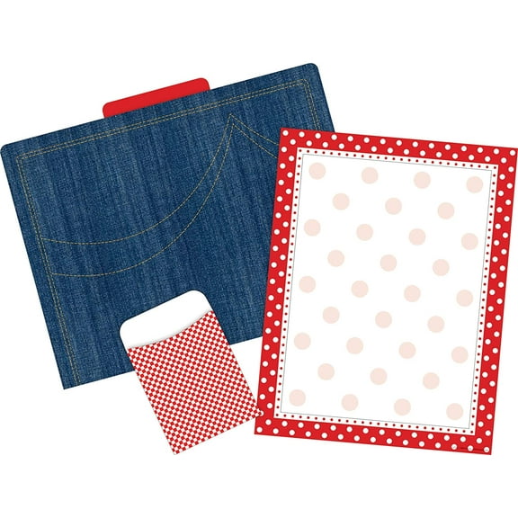 Barker Creek On-Trend Organizer Set, Western, Coordinated Set includes 12 Designer File Folders, 50 Sheets of Decorative Computer Paper, and 30 Peel & Stick Library Pockets (4104)