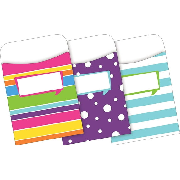 Barker Creek Peel & Stick Library Pockets, Happy, 3 Designs, Great for Holding Library, Index, and Flash Cards, Hall Passes, Recipes, and More! 3-1/2" x 5-1/8", 30 per Pkg (1234) , Assorted