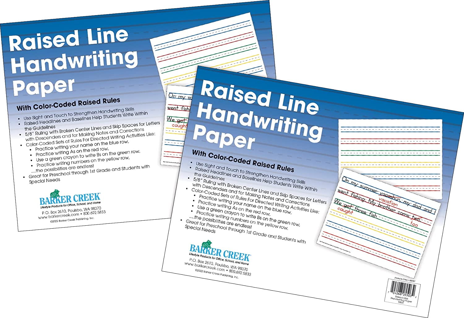 Barker Creek Raised Line Handwriting Paper 2pack, Use Sight and Touch to Strengthen Handwriting