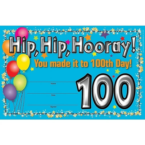 Barker Creek Recognition Awards, 100th Day, Celebrate Student Achievements with These Colorful Awards, 30 Awards per Pkg, 8.5 x 5.5 (426)